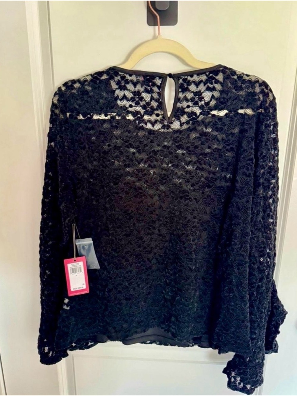 Vince Camuto Urban Jungle Black Lace Long Sleeve Blouse Top XL NWT
